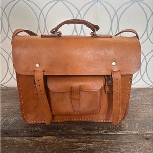 Classic Tan Leather Satchel Messenger